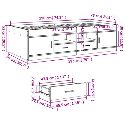 vidaXL Tagesbett mit Schubladen ohne Matratze Sonoma-Eiche 75x190 cm