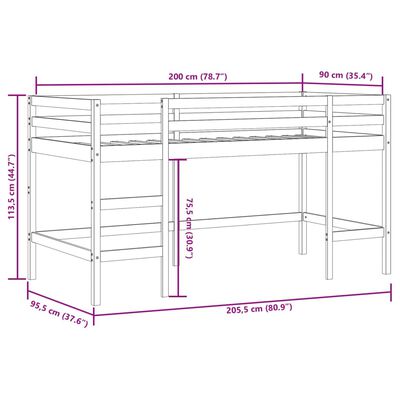 vidaXL Kinderhochbett mit Tunnel Blau 90x200 cm Massivholz Kiefer