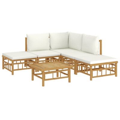 vidaXL 6-tlg. Garten-Lounge-Set mit Cremeweißen Kissen Bambus