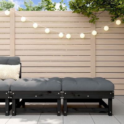 vidaXL Gartenhocker mit Kissen 2 Stk. Schwarz Massivholz Kiefer