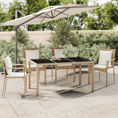 vidaXL Gartentisch mit Glasplatte Beige Poly Rattan & Hartglas