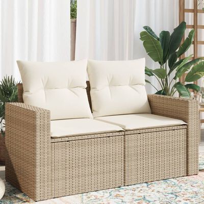 vidaXL Gartensofa mit Kissen 2-Sitzer Beige Poly Rattan