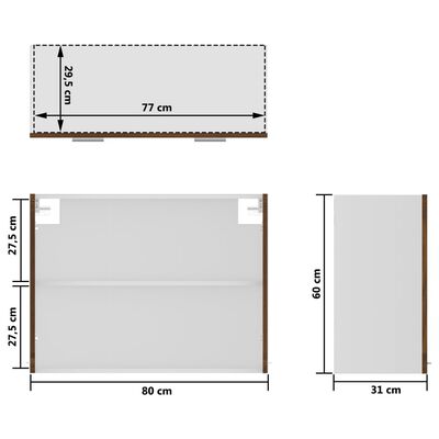 vidaXL Hängeschrank Glas Braun Eichen-Optik 80x31x60 cm Holzwerkstoff