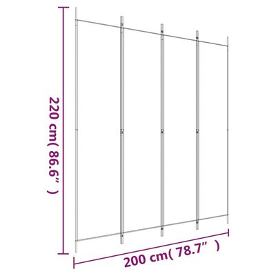 vidaXL 4-tlg. Paravent Weiß 200x220 cm Stoff