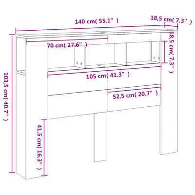 vidaXL LED-Kopfteil Braun Eichen-Optik 140x18,5x103,5 cm Holzwerkstoff