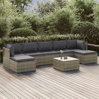 vidaXL 8-tlg. Garten-Lounge-Set mit Kissen Grau Poly Rattan