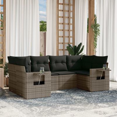 vidaXL 6-tlg. Garten-Sofagarnitur mit Kissen Grau Poly Rattan