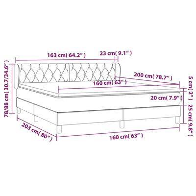 vidaXL Boxspringbett mit Matratze Dunkelgrau 160x200 cm Samt