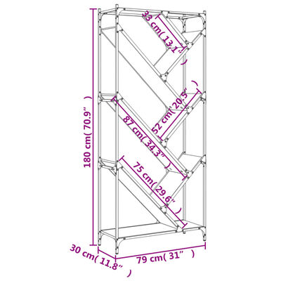 vidaXL Bücherregal Braun Eichen-Optik 79x30x180cm Holzwerkstoff Metall