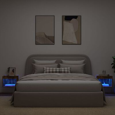 vidaXL Wand-Nachttische mit LED-Leuchten 2 Stk. Räuchereiche