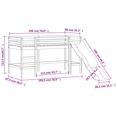 vidaXL Kinderhochbett mit Tunnel Rosa 90x190 cm Massivholz Kiefer