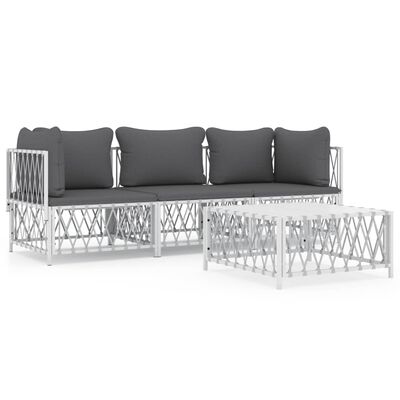 vidaXL 4-tlg. Garten-Lounge-Set mit Kissen Weiß Stahl