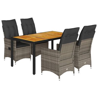 vidaXL 5-tlg. Garten-Essgruppe mit Kissen Grau Poly Rattan