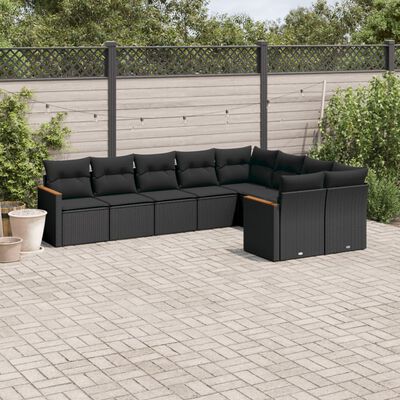 vidaXL 9-tlg. Garten-Sofagarnitur mit Kissen Schwarz Poly Rattan