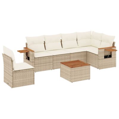 vidaXL 7-tlg. Garten-Sofagarnitur mit Kissen Beige Poly Rattan