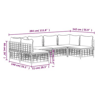 vidaXL 6-tlg. Garten-Lounge-Set mit Kissen Anthrazit Poly Rattan