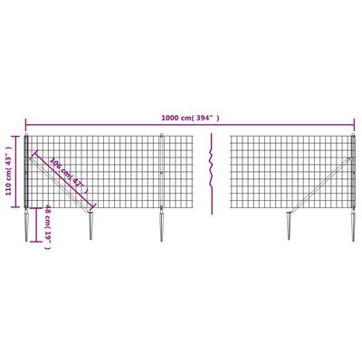 vidaXL Maschendrahtzaun mit Bodenhülsen Anthrazit 1,1x10 m