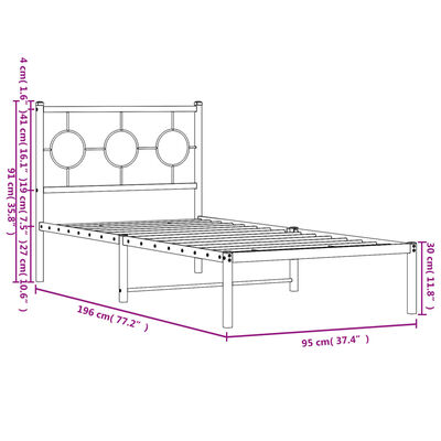 vidaXL Bettgestell mit Kopfteil Metall Schwarz 90x190 cm