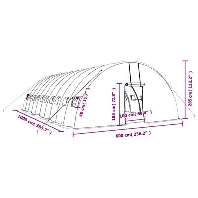 vidaXL Gewächshaus mit Stahlrahmen Grün 60 m² 10x6x2,85 m