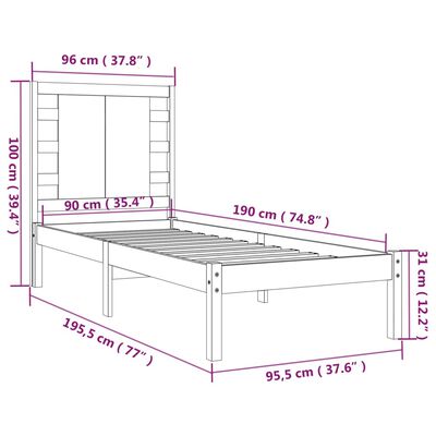 vidaXL Massivholzbett Weiß 90x190 cm