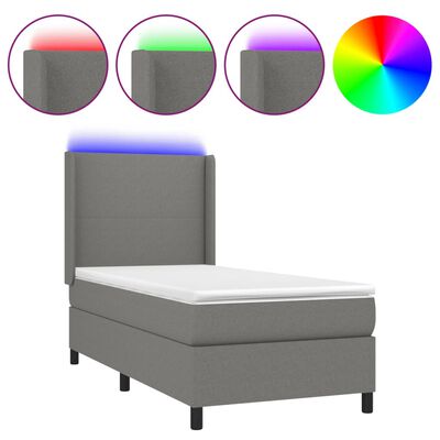 vidaXL Boxspringbett mit Matratze & LED Dunkelgrau 90x200 cm Stoff