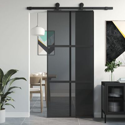 vidaXL Schiebetür Schwarz 90x205 cm Hartglas und Aluminium