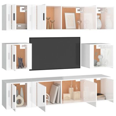 vidaXL 7-tlg. TV-Schrank-Set Hochglanz-Weiß Holzwerkstoff