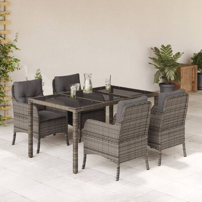 vidaXL 5-tlg. Garten-Essgruppe mit Kissen Grau Poly Rattan