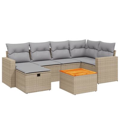 vidaXL 7-tlg. Garten-Sofagarnitur mit Kissen Beige Poly Rattan