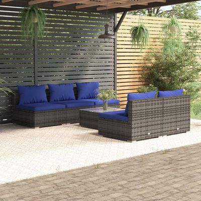 vidaXL 6-tlg. Garten-Lounge-Set mit Kissen Poly Rattan Grau