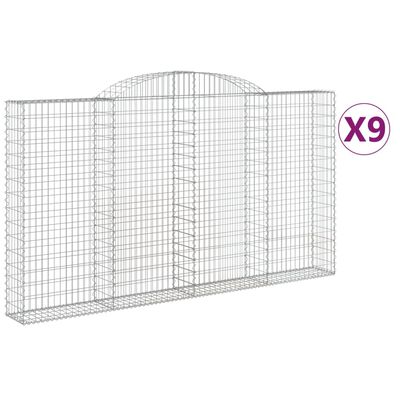 vidaXL Gabionen mit Hochbogen 9 Stk. 300x30x160/180cm Verzinktes Eisen