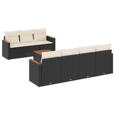 vidaXL 8-tlg. Garten-Sofagarnitur mit Kissen Schwarz Poly Rattan