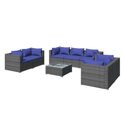 vidaXL 8-tlg. Garten-Lounge-Set mit Kissen Poly Rattan Grau