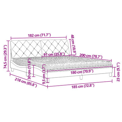 vidaXL Bett mit Matratze Dunkelgrau 180x200 cm Samt