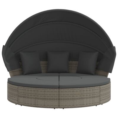 vidaXL Outdoor-Loungebett mit Dach und Kissen Grau Poly Rattan