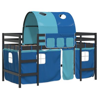 vidaXL Kinderhochbett mit Tunnel Blau 90x200 cm Massivholz Kiefer