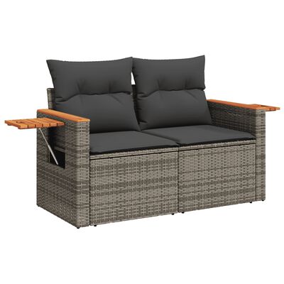 vidaXL 9-tlg. Garten-Sofagarnitur mit Kissen Grau Poly Rattan