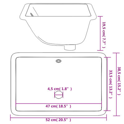 vidaXL Waschbecken Weiß 52x38,5x19,5 cm Rechteckig Keramik