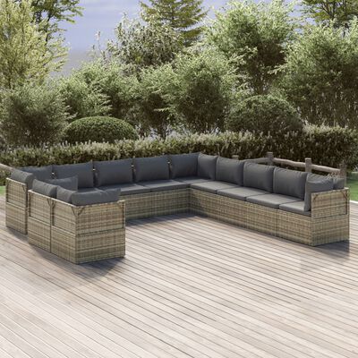 vidaXL 11-tlg. Garten-Lounge-Set mit Kissen Grau Poly Rattan