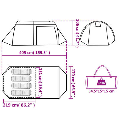 vidaXL Tunnelzelt 4 Personen Orange Wasserdicht