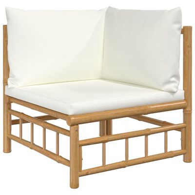 vidaXL 7-tlg. Garten-Lounge-Set mit Cremeweißen Kissen Bambus