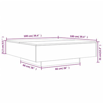 vidaXL Couchtisch mit LED-Leuchten Weiß 100x100x31 cm