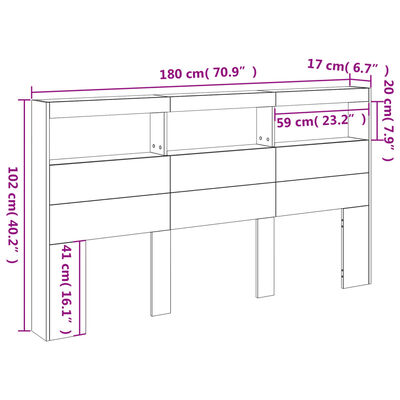 vidaXL LED-Kopfteil mit Ablage Braun Eichen-Optik 180x17x102 cm