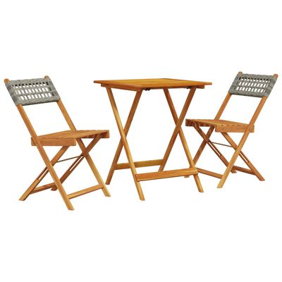 vidaXL 3-tlg. Bistro-Set Grau Poly Rattan und Massivholz