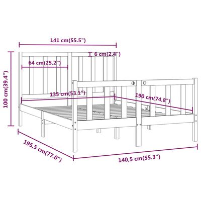 vidaXL Massivholzbett Schwarz 135x190 cm