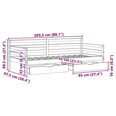 vidaXL Tagesbett mit Schubladen 90x200 cm Massivholz Kiefer