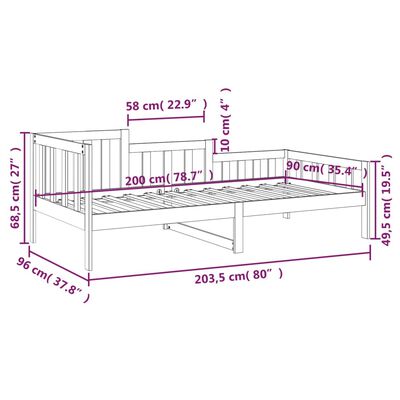 vidaXL Tagesbett Schwarz 90x200 cm Massivholz Kiefer