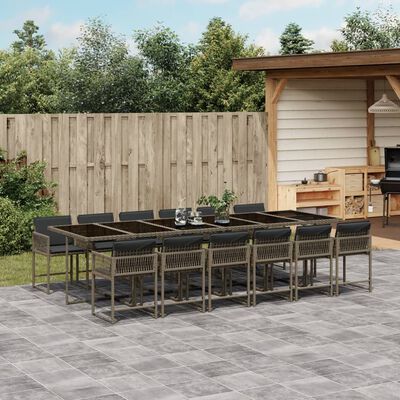 vidaXL 13-tlg. Garten-Essgruppe mit Kissen Grau Poly Rattan