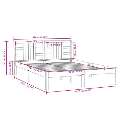 vidaXL Massivholzbett 120x190 cm