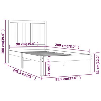 vidaXL Massivholzbett Kiefer 90x200 cm